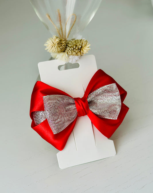 Red&Silver Statement Bow Hair Clip