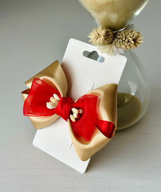 Beige&Red Bow Hair Clip