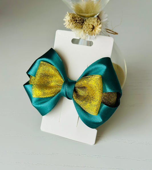 Green&Gold Handmade Bow Hair Clip