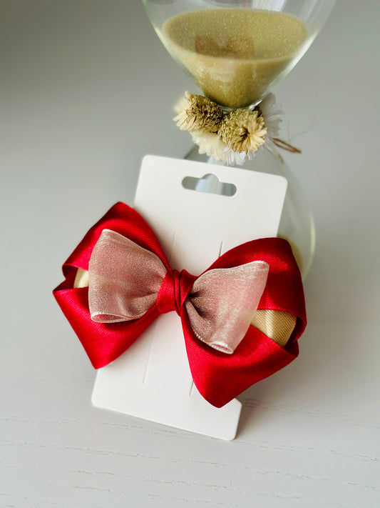 Red&Beige Bow Hair Clip