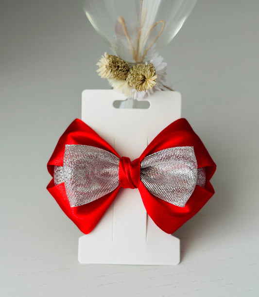 Red&Silver Statement Bow Hair Clip