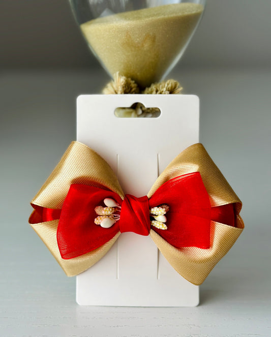 Beige&Red Bow Hair Clip